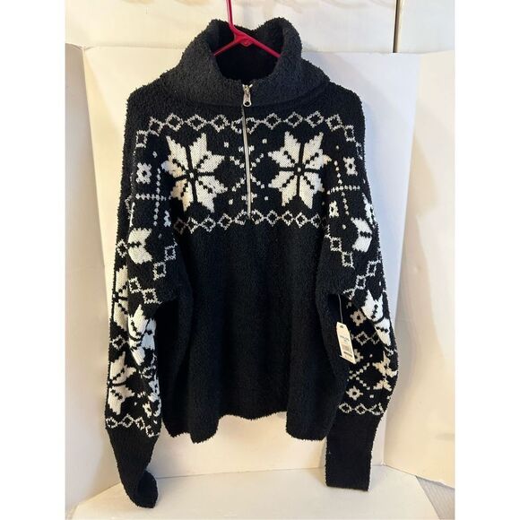 Time Tru sweater xxxl size 22 TT Quarter zipper Black White new 3x snowflakes - Picture 1 of 7